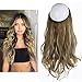 Curly Synthetic Hair Extension Green Brown With Beach Blonde Highlight Short Halo Hairpiece 14 Inch 3.7 Oz Invisible Wire Headband for Women Heat Resistant Fiber No Clip SARLA(M04&M6PH613)