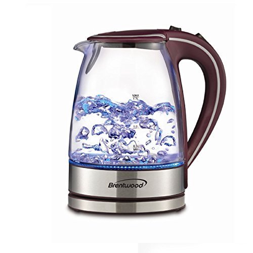 Electric Tea Kettle - Premium 1.7L Cordless - Clear Tempered Gass with Quiet Boil - Cool Touch Handle and Auto Shut off Basic Finds By Brentwood (Purple)