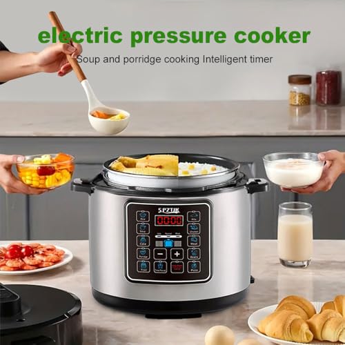 SPZTJK 12-in-1 Electric Pressure Cooker 6 Quart, LED Multifunction Steamer, 24-Hour Presetting Electric Rice Cooker, Pressure Cooker, Slow Cooker, Steamer, Warmer, Multicooker, 1000W, Stainless Steel