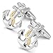 INBLUE Men's 2 PCS Rhodium Plated Cufflinks Silver Gold Tone Anchor Nautical Shirt Business Wedding 1 Pair Set