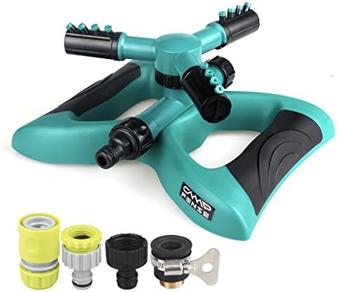 CampFENSE Automatic 360 Rotating Adjustable Garden Water Sprinkler, With 3 Arms Sprayer, Cover Large Area, Easy Eose Connection.