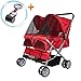 Pet Stroller Twin Folding Dog Cat Carrier Travel Cart, Multiple Colors Red
