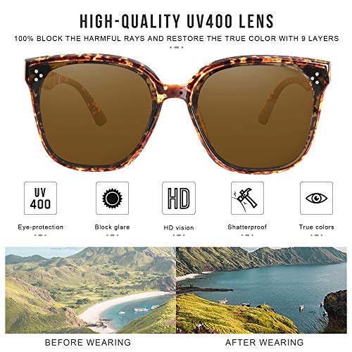 Oversized Sunglasses for Women Vintage Style Shades (Brown Lens Turquoise Frame)