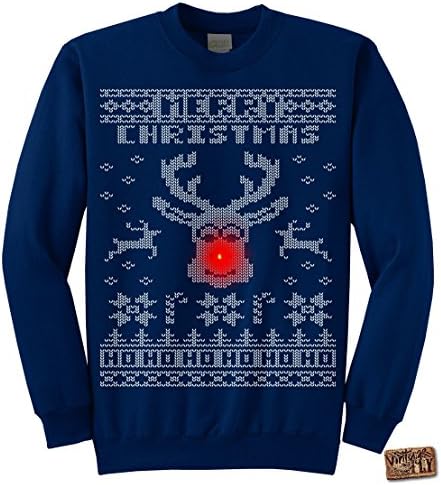 Vintage Fly Adult Light Up Ugly Christmas Sweater Rudolph The Red Nose Reindeer Pullover Sweatshirt