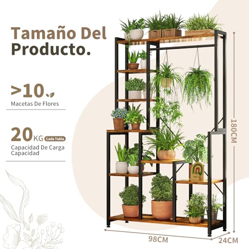 Simple Wisdom Soporte para Plantas de Metal,Soporte para Macetas Grandes,Estante para Plantas 9 Unidades Independientes para Almacenar Plantas en Macetas,Percha de Ropa para Plantas