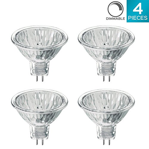 Luxrite LR20250 (4-Pack) 50WMR16/FL EXN 50-Watt Halogen Pin Base Light Bulb, 12V MR16 Halogen Bulb, Glass Cover, Dimmable, 600 Lumens, GU5.3 Bi-Pin Base