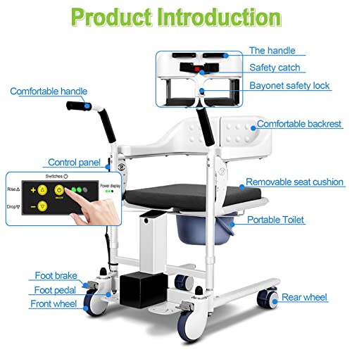 330 Lbs Capacity Patient Lift Transfer Chair - Portable Wheelchair For Elderly - Adjustable Height