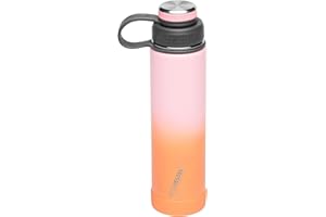 EcoVessel Stainless Steel Water Bottle with Insulated Dual Lid, Insulated Water Bottle with Strainer and Silicone Bottle Bumper, Coffee Mug – 24oz (Coral Sand)
