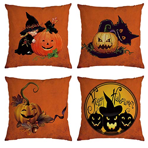 Winsummer Fall Pumpkin Harvest Decorative Pillowcases 4 Pack Autumn Thanksgiving Theme Farmhouse Throw Pillow Covers 18x18 Inch Halloween Pillows Cover Pillowcase for Car Sofa Bed Couch