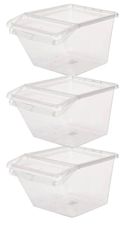 Kreher 3 x Aufbewahrungsbox, Sortierbox aus Kunststoff in Transparent. Mit ca. 44 Liter Volumen pro Box. Stapelbar. Maße BxTx
