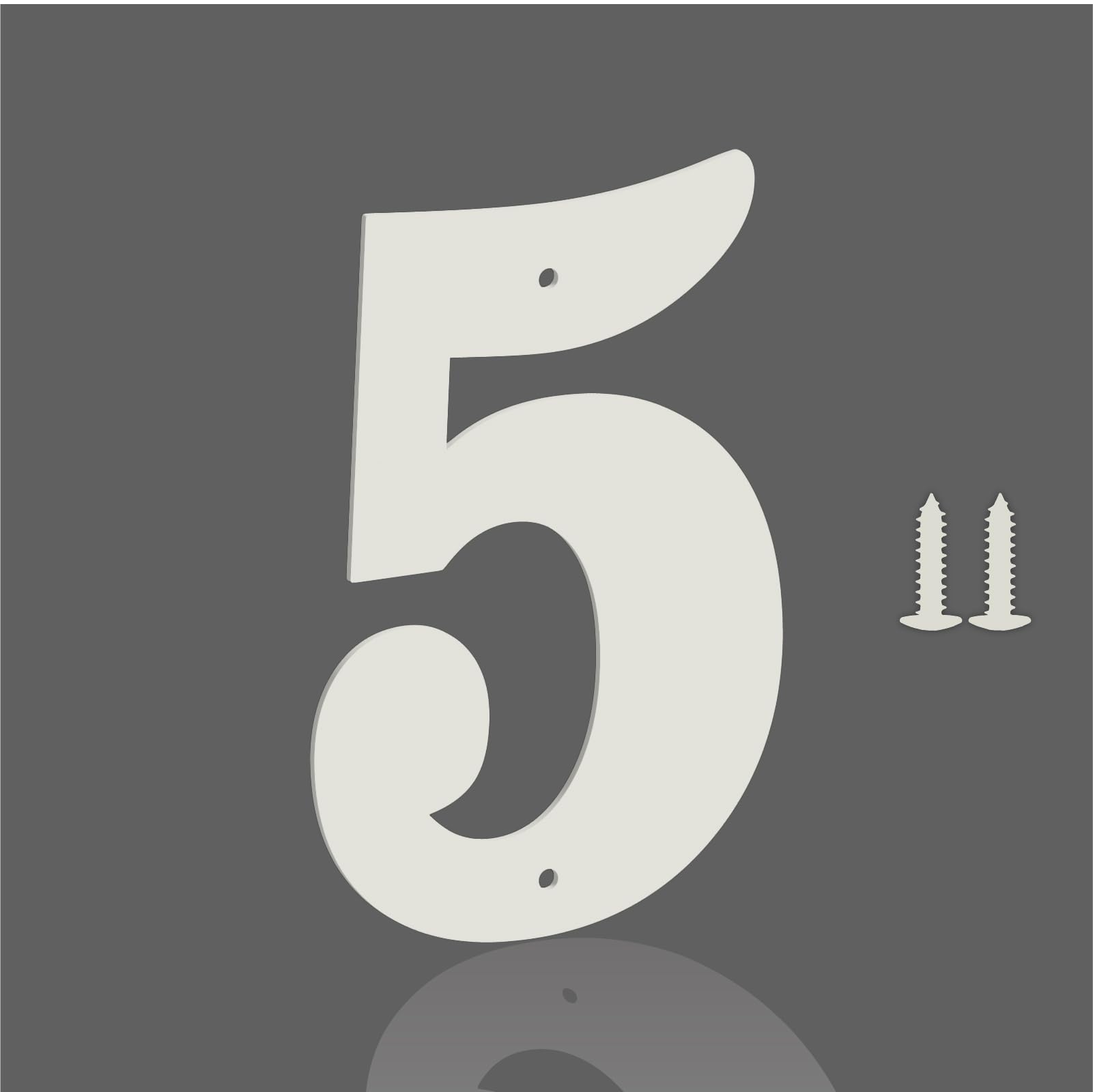Photo 1 of 5 Inch White Metal Letters, Modern Metal House Address Letters and Numbers for Outside Signs, Outdoor Mailbox Numbers, for Door, Apartment, Office, Home Use(Number 5)