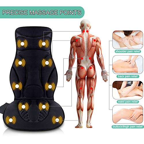 Comfitech Car Seat Back Massager Cushion Chair Pad with Heat, 10 Vibrating Motors for Office, Auto and Home (Black)