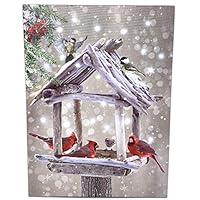 BANBERRY DESIGNS Cardinal Canvas Print - Lighted Wall Art with Cardinals Berries Rustic Bird Feeder- Snowy Winter Scene Artwork - Light Up Cardinal Pictures