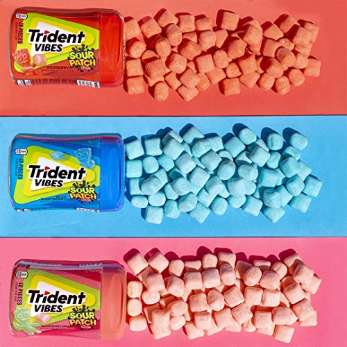 TRIDENT VIBES SOUR PATCH KIDS WATERMELON SUGAR FREE GUM, 4 BOTTLES OF 40 PIECES (160 TOTAL PIECES)
