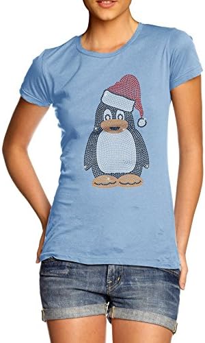 TWISTED ENVY Women's Christmas Penguin Rhinestone Diamante T-Shirt