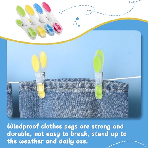 AiQInu Pack of 30 Plastic Clothes Pegs, Non-Slip Clothes Pegs, Multi-Coloured Clips with Soft Padded for Towels, Socks, Underwears and Clothes