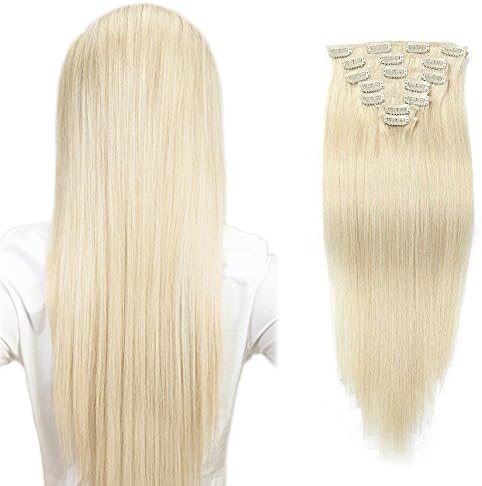 Komfami Remy Hair Extension Clip in Hair Extension Human Hair Real Hair 100 grams (16 inch, No.60 Platinum Blonde)