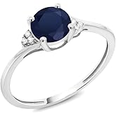 Gem Stone King 10K White Gold Gemstone Birthstone and Diamond Accent Engagement Ring | 6MM Round | Wedding Anniversary Promise Ring For Women | Size 5, 6, 7, 8, 9