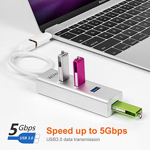 USB C Hub, WEme Portable 4 Port USB 3.0 Hub with Type C Adapter Converter, 2 in 1 USB Data Hub Compatible with Mac, iMac, MacBook Air, Surface Pro and Other Type C Devices, Unibody Aluminum