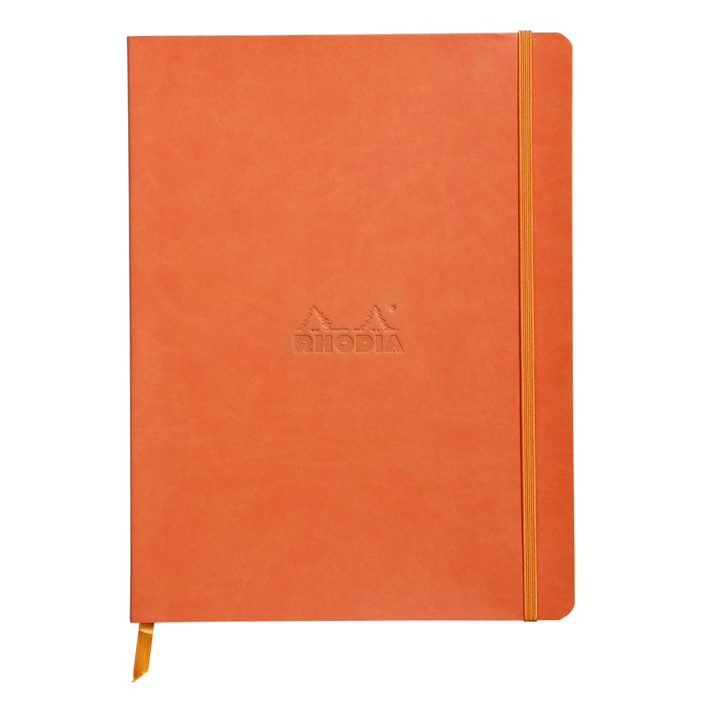 RHODIA 117514C - Tangerine Soft Notebook - 19x25 cm - Lined - 160 pages - Clairefontaine Ivory Paper 90 g/m - Bookmark, Elastic Closure - Faux Leather Cover - Rhodiarama Collection