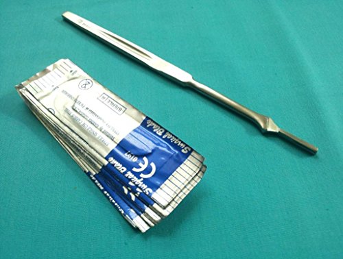 1 STAINLESS STEEL SCALPEL HANDLE #7 + 20 STERILE CARBON STEEL SCALPEL BLADES #10 & #11 ( HTI BRAND)