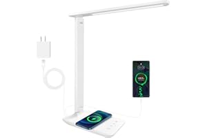 KARIDI LED Desk Lamp Dimmable Table Lamp with USB Charging Port, 5 Lighting Modes, Sensitive Control, Foldable Portable Desk Light for Home Office Bedroom Reading (White-Pro, Standard Size - 13.3 inch)