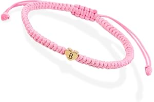 Initial Bracelet Initial B Charm Alphabet Woven Bracelet Handmade Pink String Woven Jewelry Gift for Teen Girls Friends Wife 