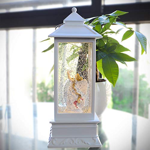 QTKJ USB and Battery Operated Cute Angel Night Lamp Spinning Water Lantern Snow Globe Lantern for Desk, Room Decoration Gifts (White)