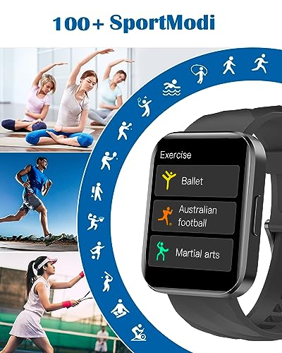 RUIMEN Smartwatch for Men and Women, Bluetooth Call Function, 1.85 Inch Fitness Watch with 100+ Sports Modes, SpO2 Heart Rate Monitor, Sleep Monitor, Pedometer, IP68 Waterproof, AI Voice Assistant for Android iOS Mobile Phone