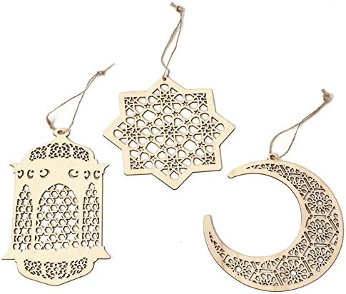 Nifera Eid Ramadan Mubarak Hollow Decorations Wooden Golden Hanging Lantern Baubles Festive DIY Home Decorations
