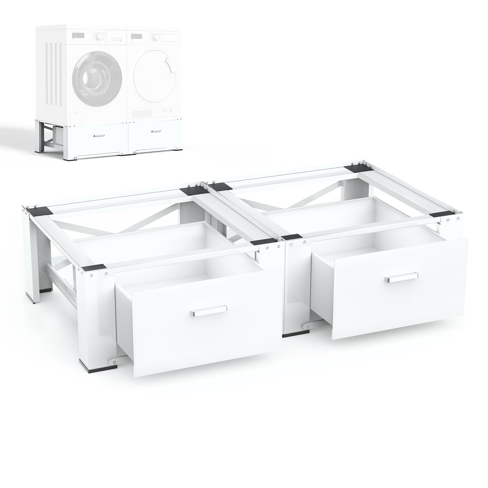 Photo 1 of ** see notes **SKM 2-Pack Laundry Pedestal for Washer and Dryer - Fit 27 and 28 Inch Washers and Dryers, Heavy Duty Steel, 700lbs Capacity, 14.3' Height Elevation, Universal Washing Machine Raiser with Drawer, White