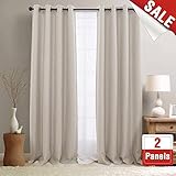 84 inch Curtains Linen Textured Room Darkening Greyish Beige Bedroom Living Room Window Treatment Panels 2 Pieces