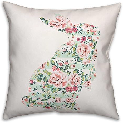 Designs Direct Floral Curious Rabbit 18 x 18 Square Throw Pillow in Mint/Pink for Bed or Livingroom
