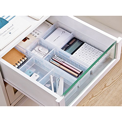 Drawer Organizer, AnumIt Clear Plastic Storage Drawers with 2 Adjustable Drawer Dividers for Office, School, Kitchen, Dresser, Desk, Bedroom (2 Pack)