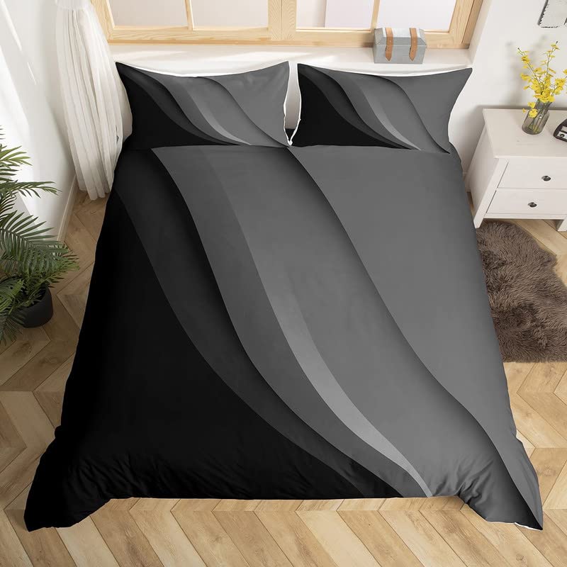 Geometric Duvet Cover King Gray Black Abstract Stripes Bedding Set for Kids Abstract Art Comforter Cover Set Women Men Teens Ultra Soft Lines Decor Bedspread Cover Zipper Closure โ image 1