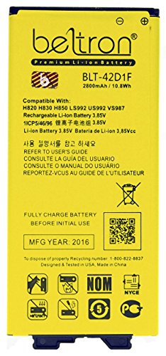 New 2800 mAh BELTRON Replacement Battery for LG G5 (H820, H830, LS992, US992, VS987) - BL-42D1F