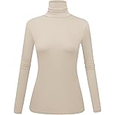 Women's Long Sleeve Turtleneck Shirts Slim Fitted Lightweight Base Layer Casual Tops