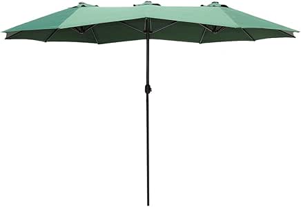 Amazon Com Le Papillon 15 Ft Market Outdoor Umbrella Double Sided Aluminum Table Patio Umbrella With Crank Green Garden Outdoor