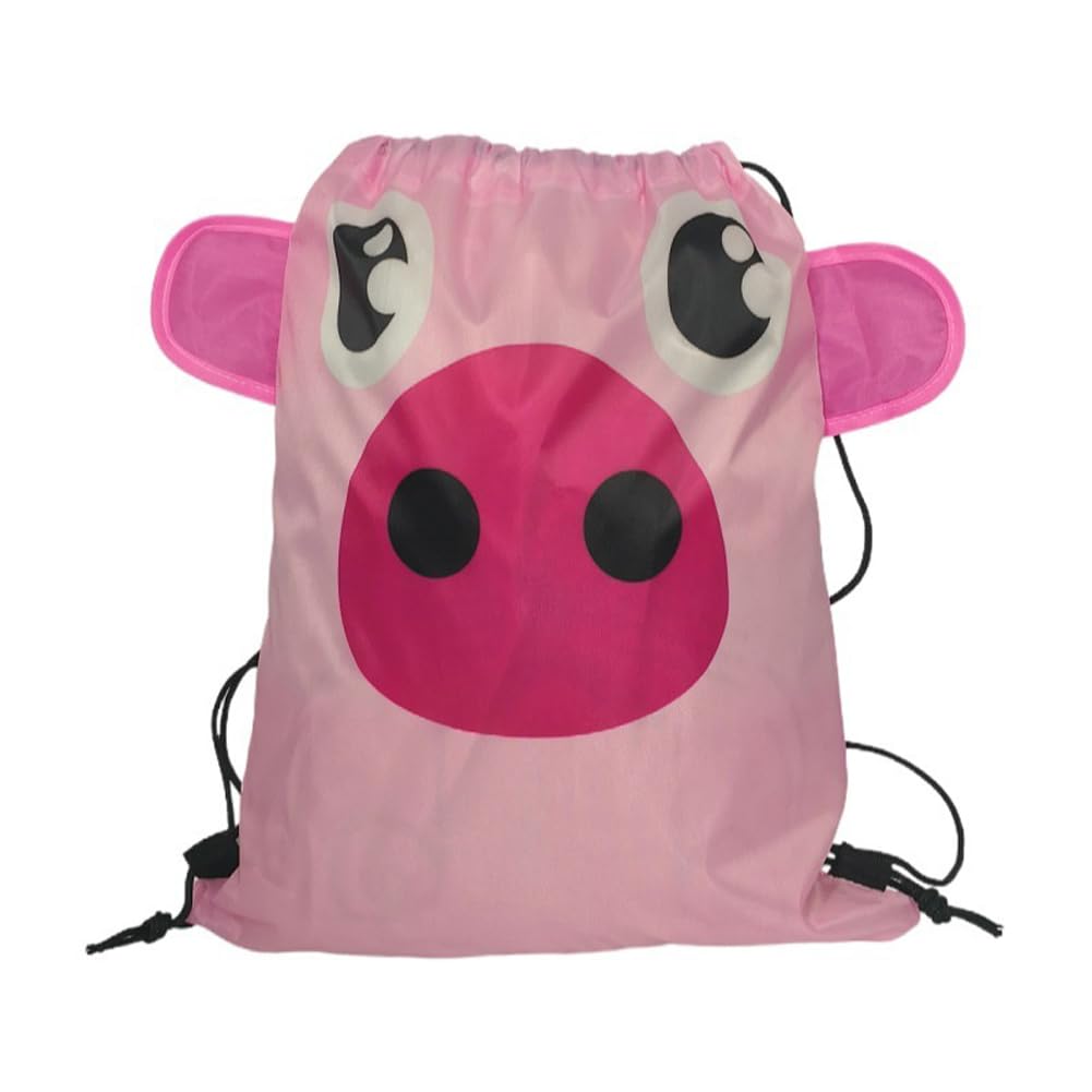 Creative Cartoon Animal Beach Bag, Portable Swimsuit Backpack, Drawstring Storage Bag for Shell Sea Pool Toy (Pig)
