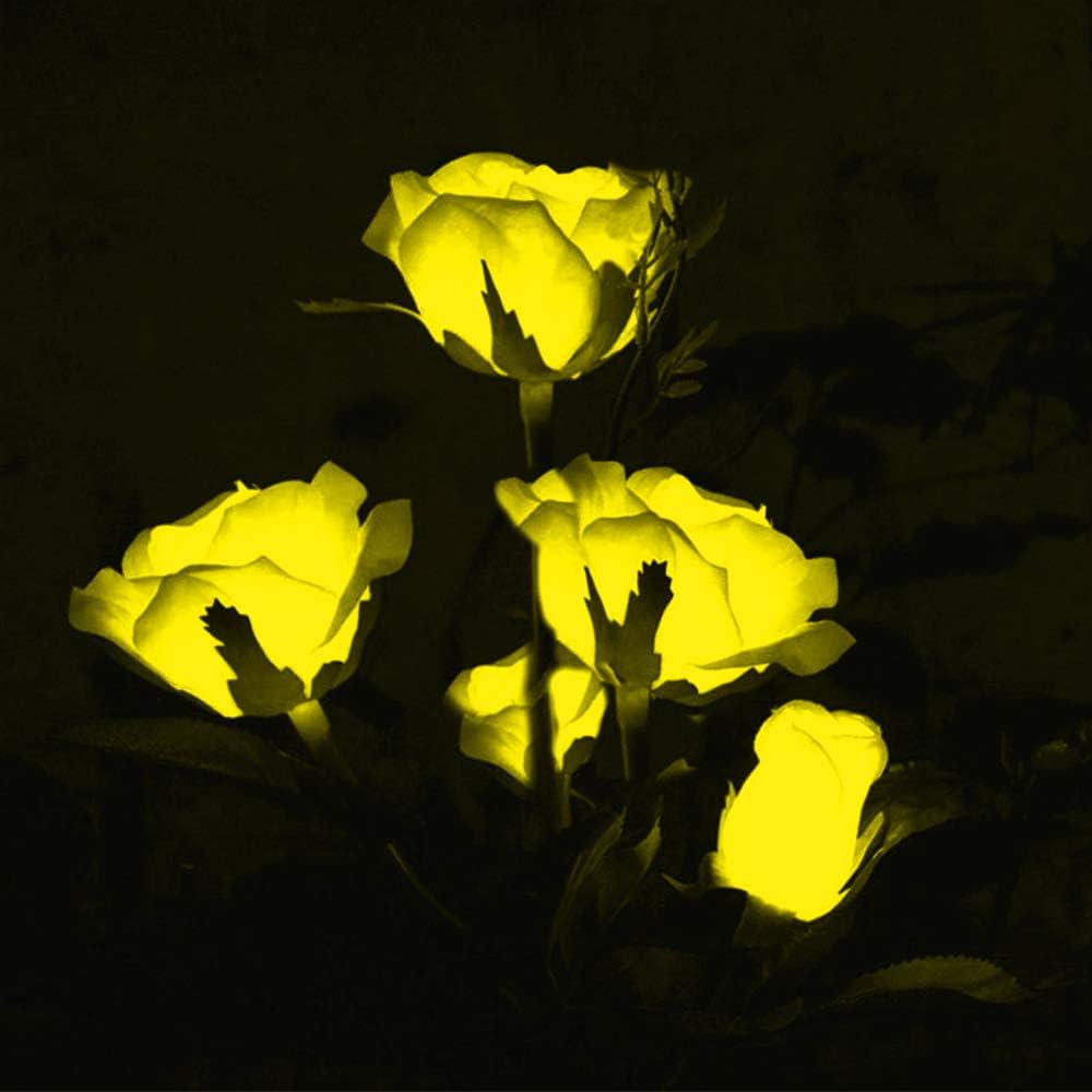 WUERLIN Solar Lights Outdoor Decorative, Rose Flower Solar Garden Stake Lights Waterproof and Realistic LED Flowers Powered Outdoor In-Ground Lights for Garden Lawn Patio Backyard (Yellow)