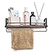 SODUKU Rustic Kitchen Wood Wall Shelf, Spice Rack Shelf with Towel Bar,Wood and Metal Floating Shelves Wall Mounted Toilet Storage Shelf for Kitchen Bathroom Bedroom Living Room Brown