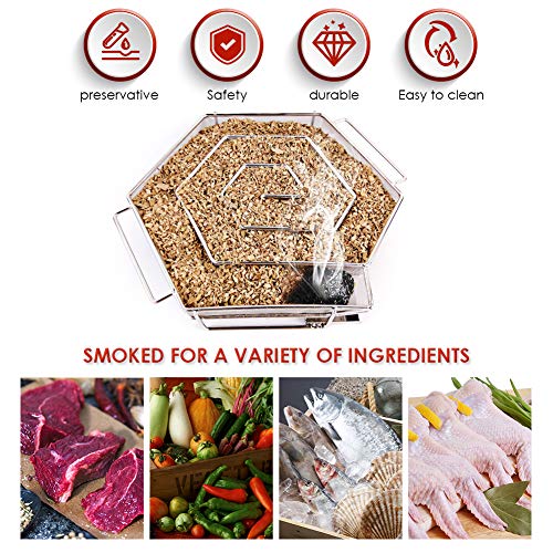 PiscatorZone Cold Smoker Generator Pellet Smoker Charcoal Grill Smoker Box, Stainless Steel Bracket for BBQ Wood Chips(Hexagon) - Thumbnail 5