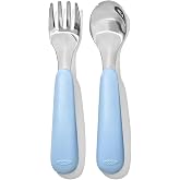 OXO Tot Fork and Spoon Set, Dusk | Fork Tines Designed for Toddler Self-Feeding, Deep Spoon, Weighted Curved Non-Slip Handles, Baby Food Utensils