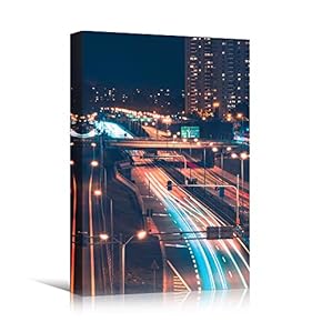 signwin Canvas Wall Art Street Lights Cityscape Colorful...