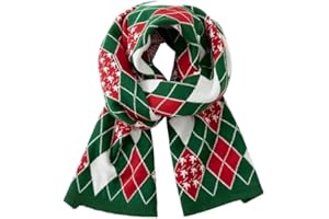 Kids Christmas Scarf Winter Warm Knitted Scarf Xmas Tree Reindeer Snowflake Neck Wrap for 6-12 Years Baby Boys Girls