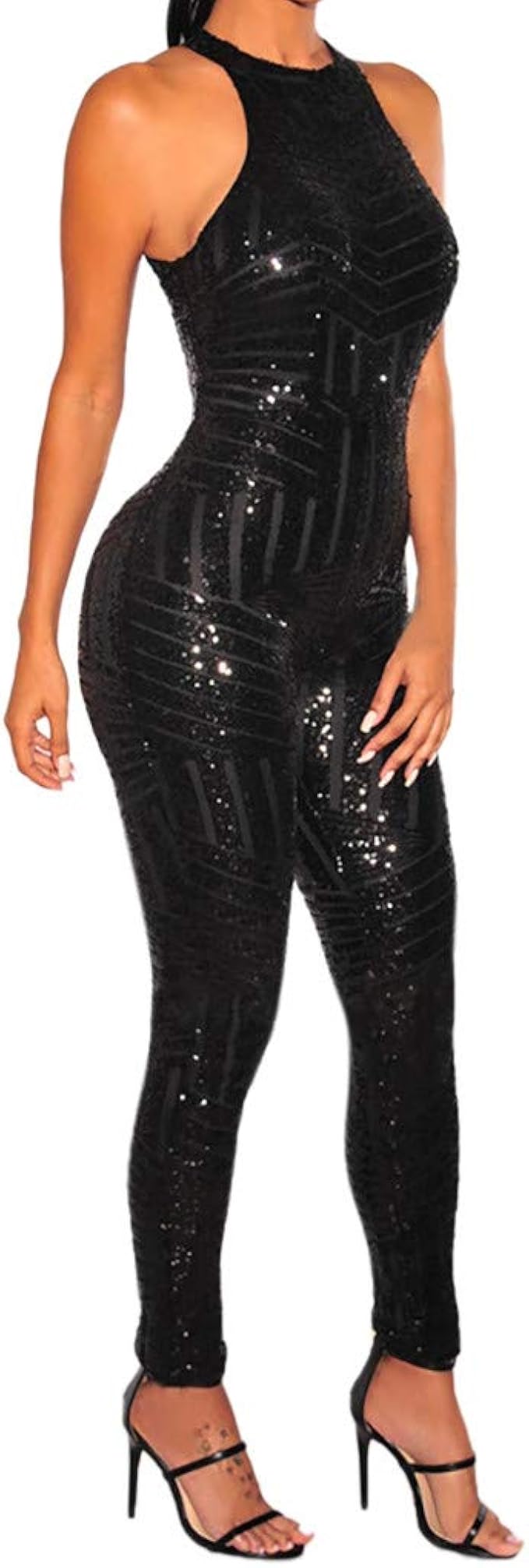 off the shoulder sequin jumpsuit