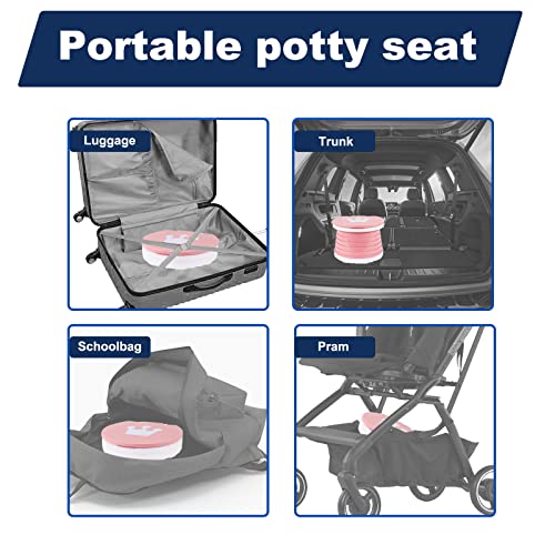 Folding Toilet for Children, Travel Potty, Folding Toilet Chair, Portable Potty Seat, Indoor Outdoor Travel Potty for Baby Training with Travel Bag (Pink)