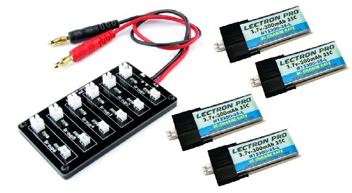 Bundle: Lectron Pro 3.7V 300mAh 35C Lipo 4-Pack for Blade Nano QX 3D & mCP X + Parallel Charging Board for Blade mCP X & mCX/mSR Lipos