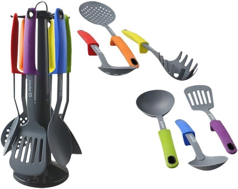 Invero 7 Piece Nylon Coloured Kitchen Tools Utensil Set Complete with ...