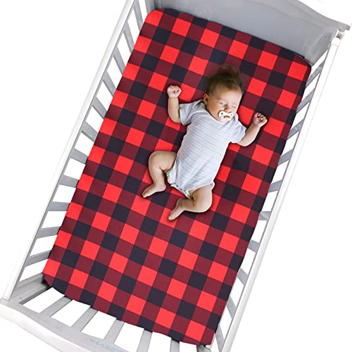 UOMNY Crib Sheet Set Red and Black Buffalo Plaid for Christmas